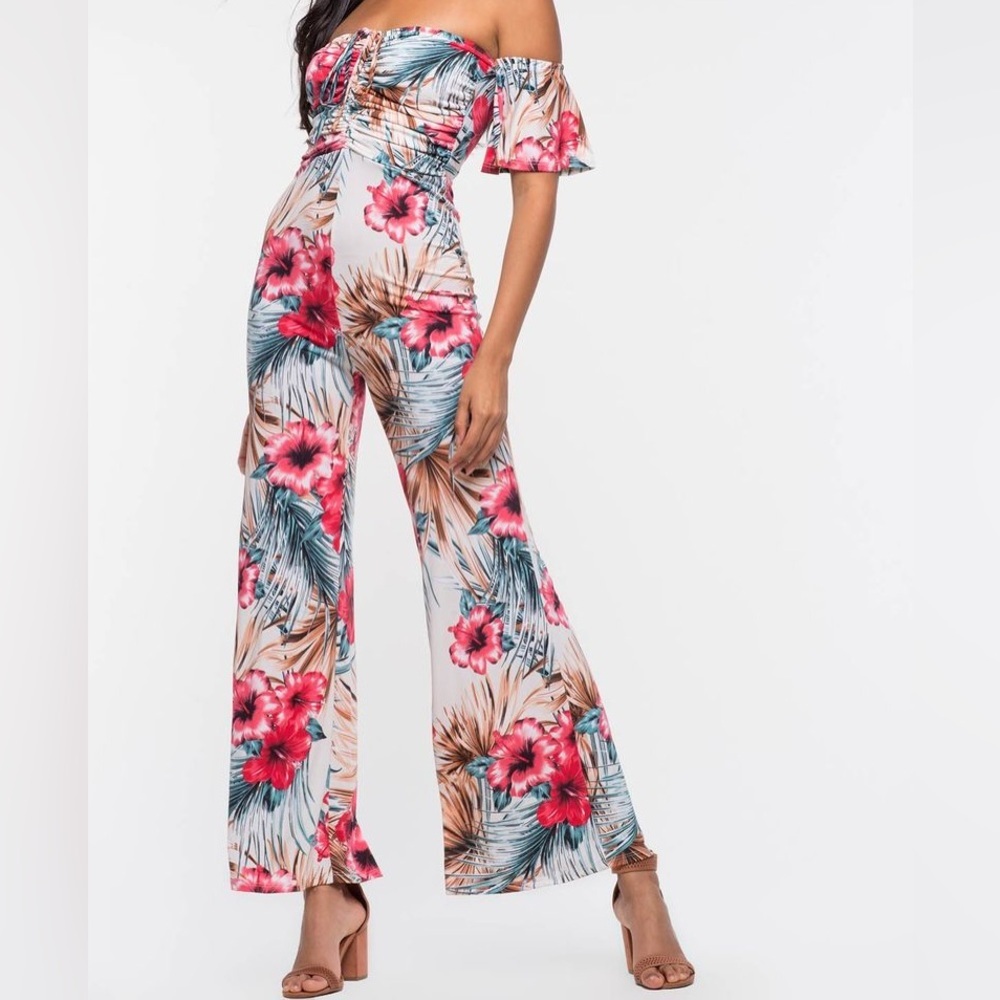 A’Gaci Cali Breeze Tropical Floral Off-Shoulder Wide-Leg Jumpsuit | XS | NWOT